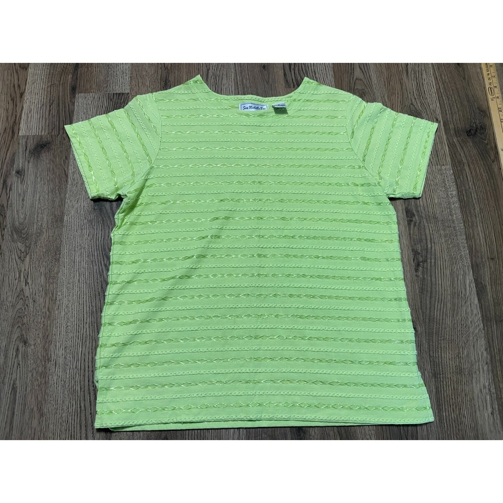 San Michelle Bay Shirt, Women's Size Medium, Green, Cable-Knit